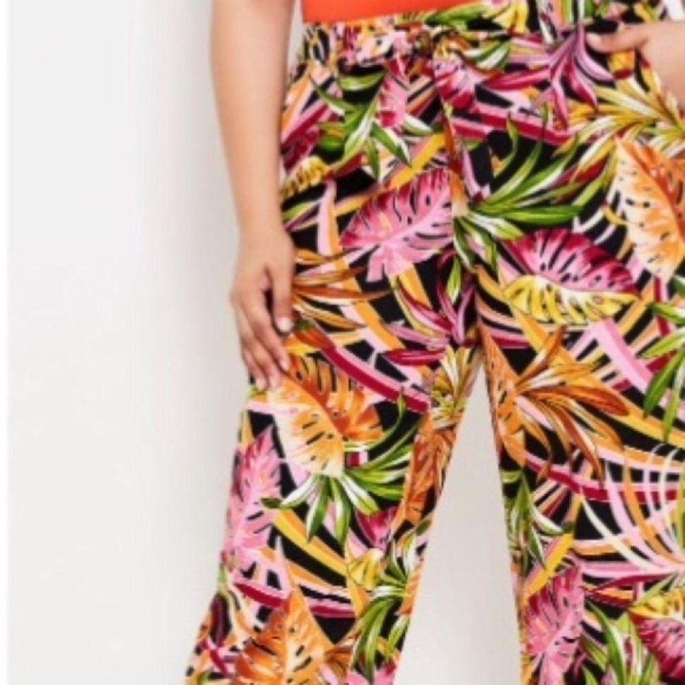 EUC Ashely Stewart Tropical Print Linen Blend Pants Size 18
